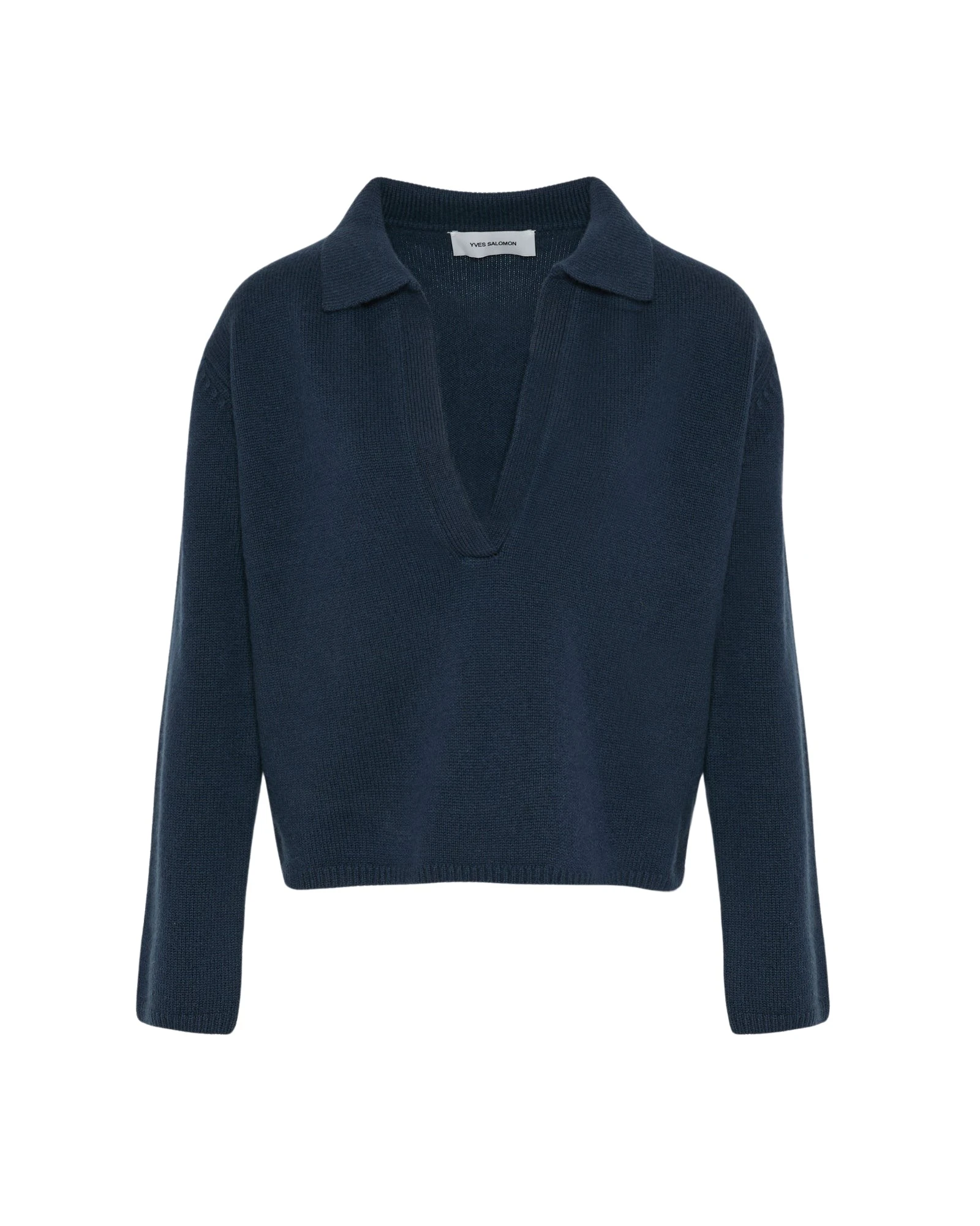 Yves Salomon V-neck Wool and Cashmere Sweater in Dark Blue