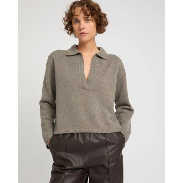 Yves Salomon V-neck Wool and Cashmere Sweater in Heather Grey, view 2
