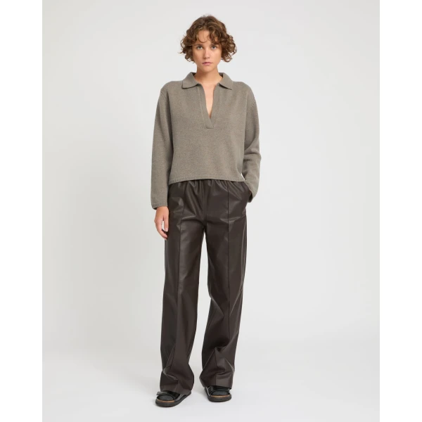 Yves Salomon V-neck Wool and Cashmere Sweater in Heather Grey, view 3