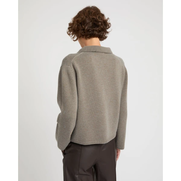 Yves Salomon V-neck Wool and Cashmere Sweater in Heather Grey, view 4