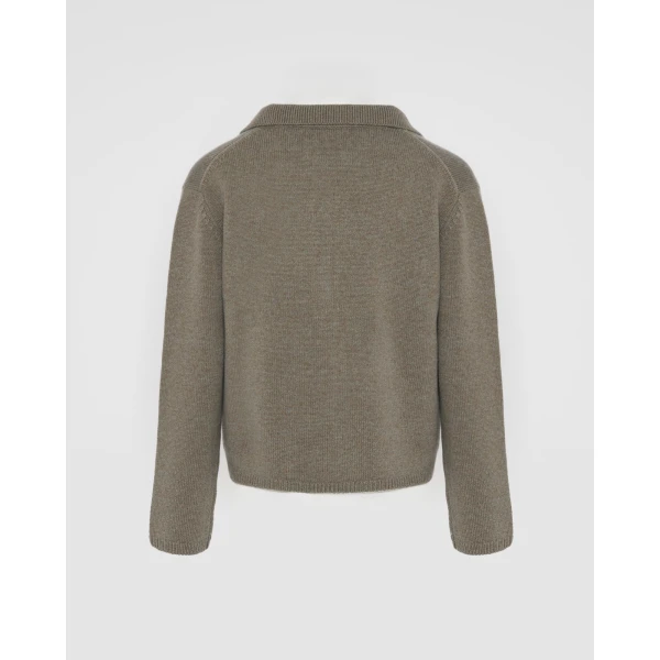 Yves Salomon V-neck Wool and Cashmere Sweater in Heather Grey, view 5