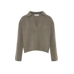 Yves Salomon V-neck Wool and Cashmere Sweater in Heather Grey