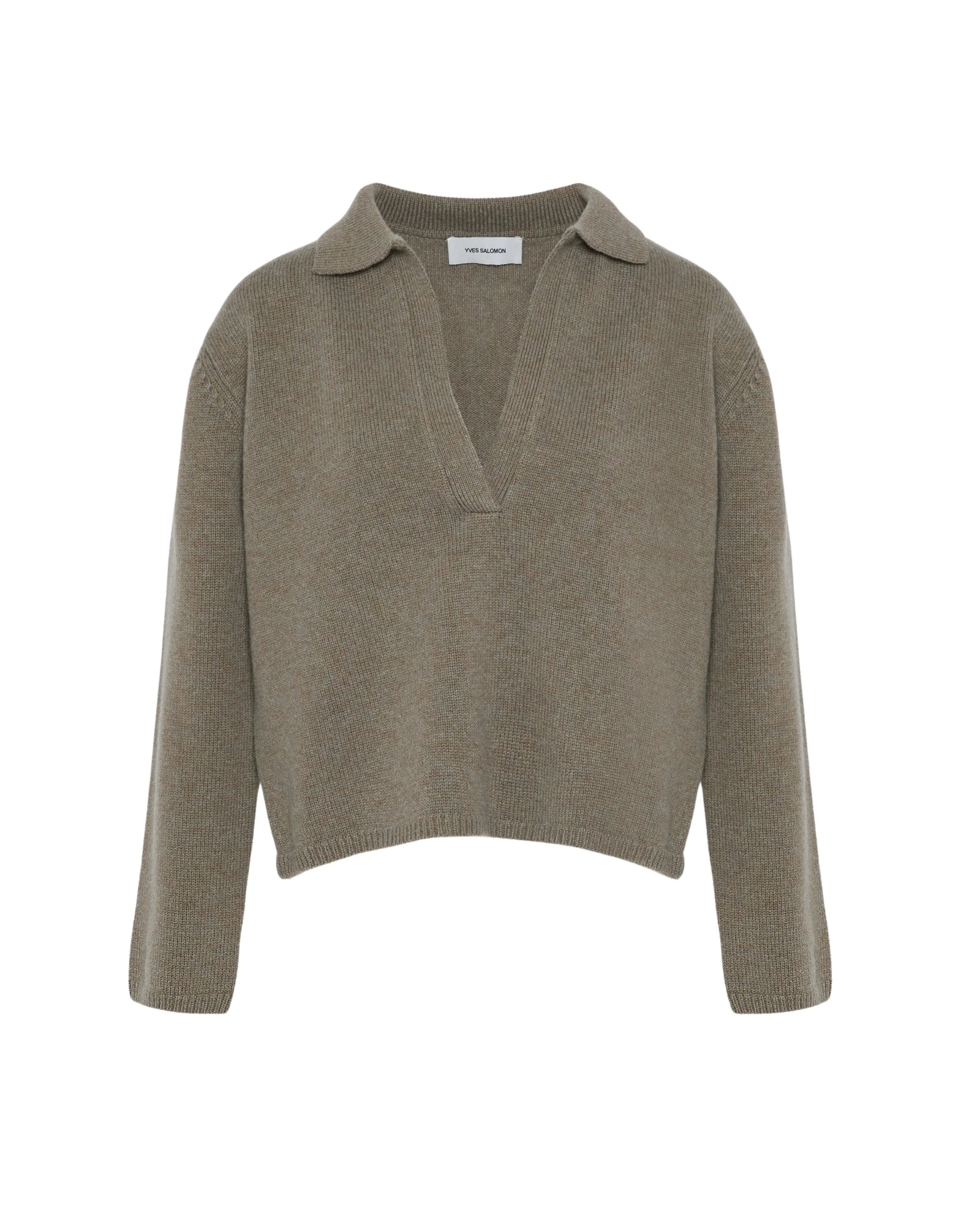 Yves Salomon V-neck Wool and Cashmere Sweater in Heather Grey
