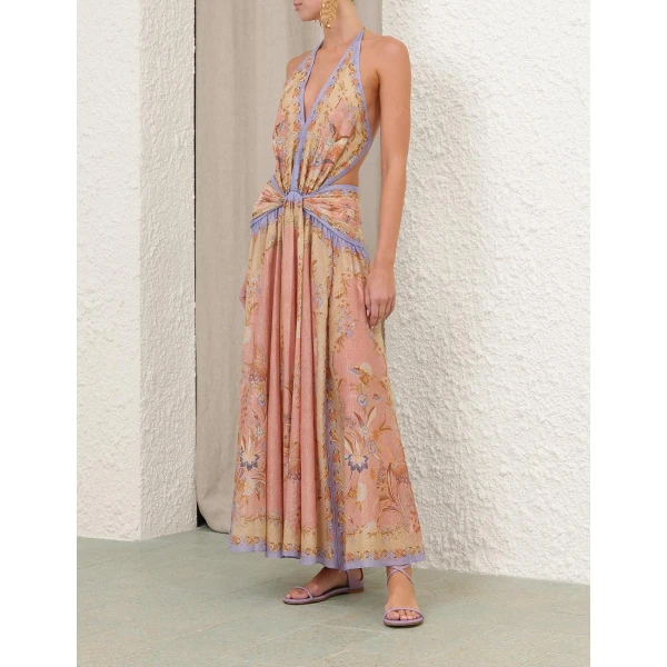 Zimmermann Indra Plunge Halter Maxi Dress, view 3