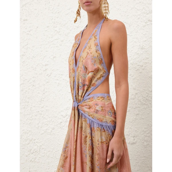 Zimmermann Indra Plunge Halter Maxi Dress, view 5