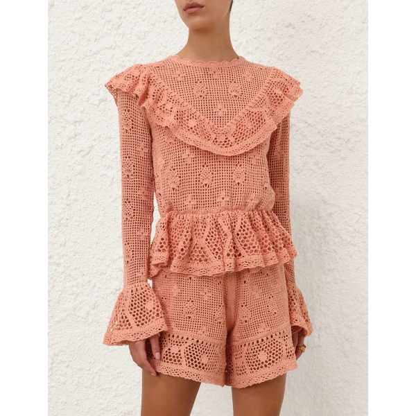 Zimmermann Roselight Crochet Frill Blouse, view 2