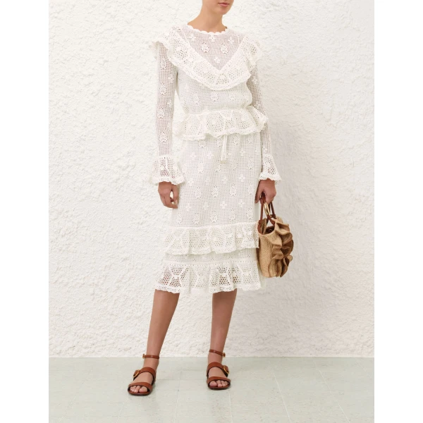 Zimmermann Roselight Crochet Frill Dress, view 2