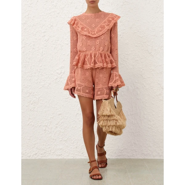Zimmermann Roselight Crochet Frill Short, view 2