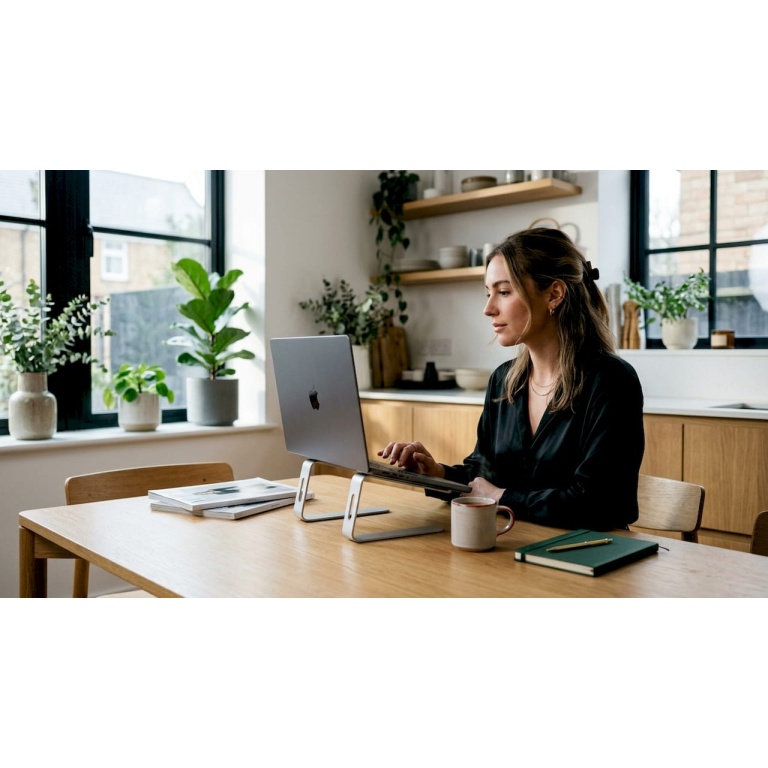 Een vrouw speurt op haar laptop naar de nieuwste mode in een online winkel.