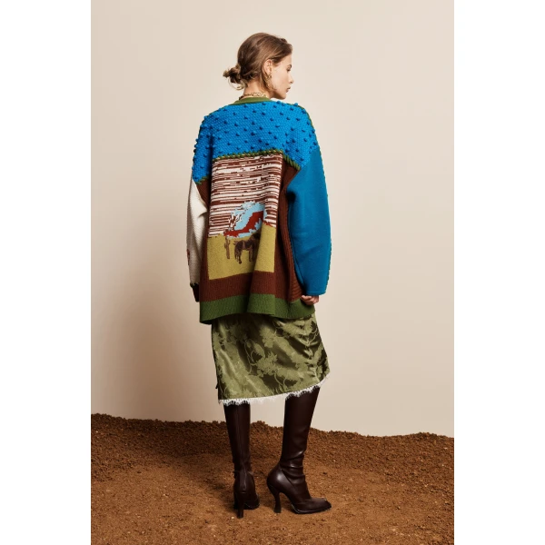 Alemais Lasso Patchwork Knit Cardigan, view 4