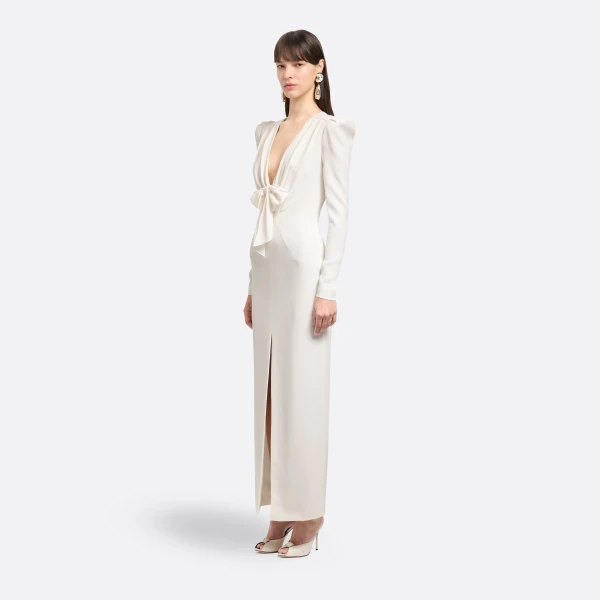 Alessandra Rich Cady Evening Dress with Front Split in White, view 2