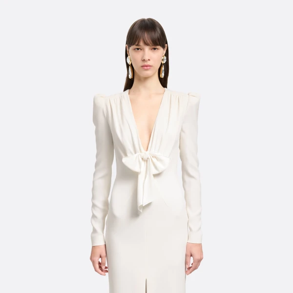 Alessandra Rich Cady Evening Dress with Front Split in White, view 3