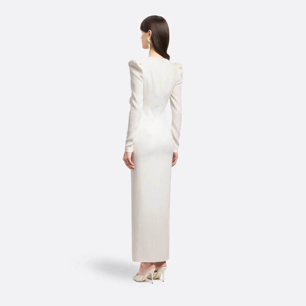 Alessandra Rich Cady Evening Dress with Front Split in White, view 4