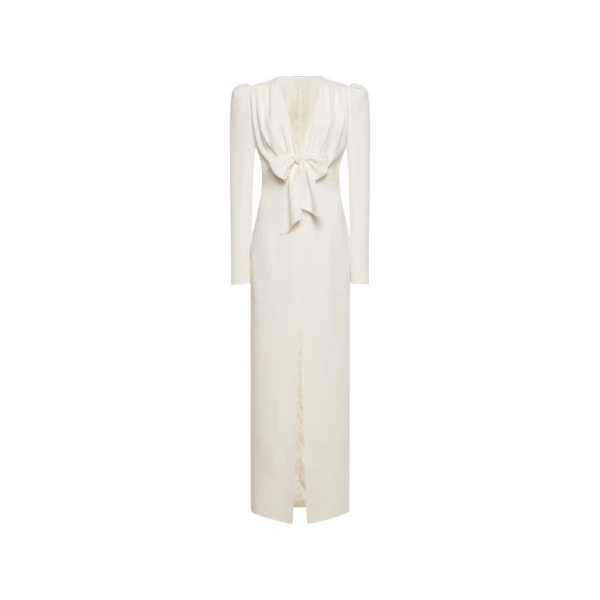 Alessandra Rich Cady Evening Dress with Front Split in White