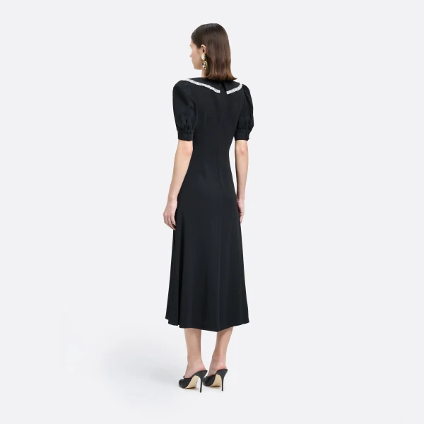 Alessandra Rich Cady Midi Dress with Lace Trim in Black, view 4