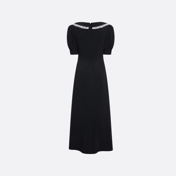 Alessandra Rich Cady Midi Dress with Lace Trim in Black, view 5
