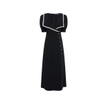 Alessandra Rich Cady Midi Dress with Lace Trim in Black