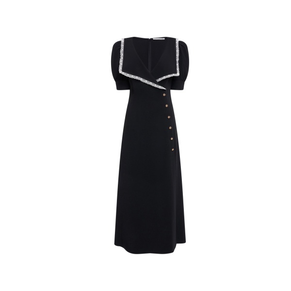 Alessandra Rich Cady Midi Dress with Lace Trim in Black