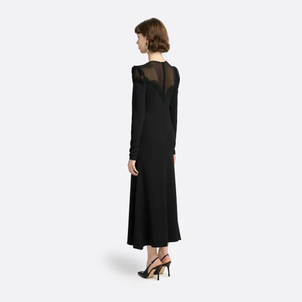 Alessandra Rich Cady and Silk Georgette Midi Dress in Black, view 4
