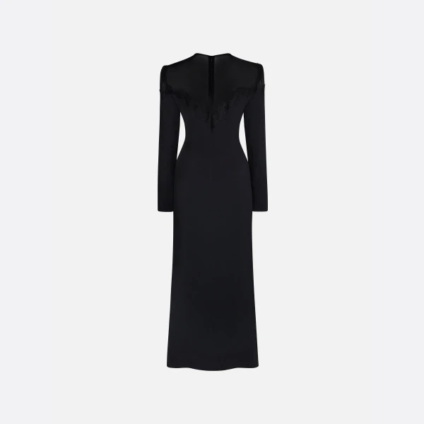 Alessandra Rich Cady and Silk Georgette Midi Dress in Black, view 5