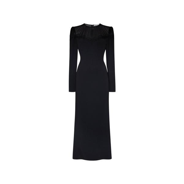 Alessandra Rich Cady and Silk Georgette Midi Dress in Black