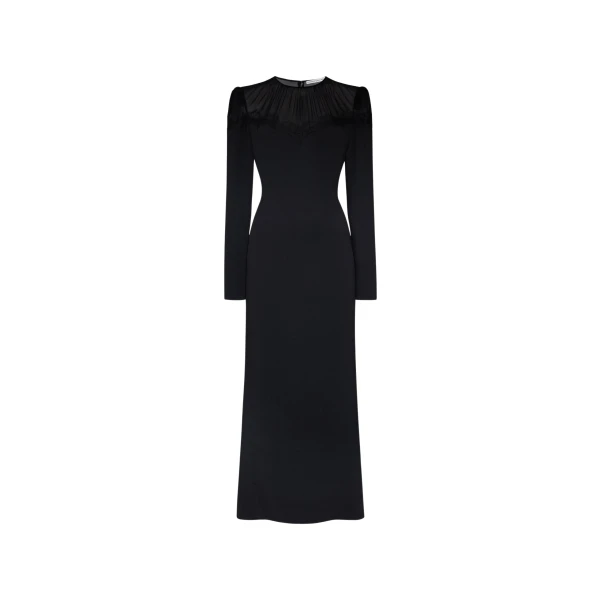 Alessandra Rich Cady and Silk Georgette Midi Dress in Black