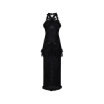 Alessandra Rich Chantilly Lace Halterneck Evening Dress in Black