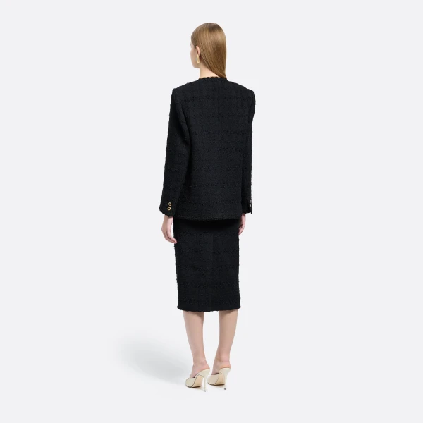 Alessandra Rich Check Tweed Bouclé Double Breasted Jacket in Black, view 4