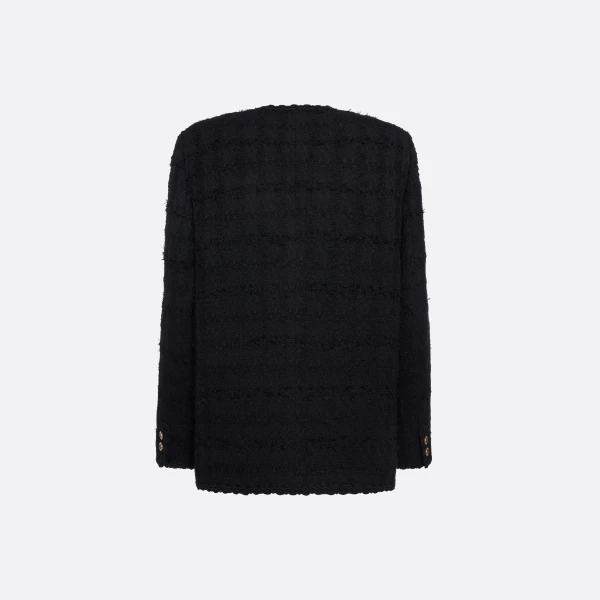 Alessandra Rich Check Tweed Bouclé Double Breasted Jacket in Black, view 5