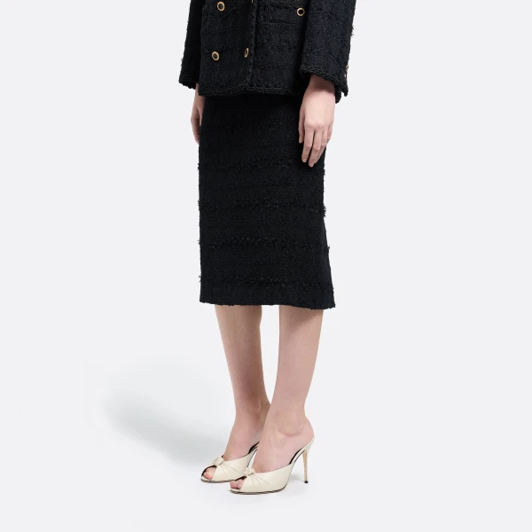 Alessandra Rich Check Tweed Bouclé Midi Skirt in Black, view 3