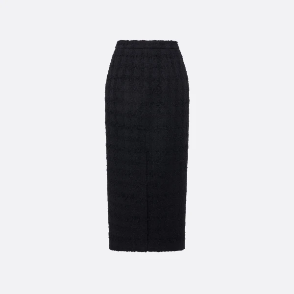 Alessandra Rich Check Tweed Bouclé Midi Skirt in Black, view 5