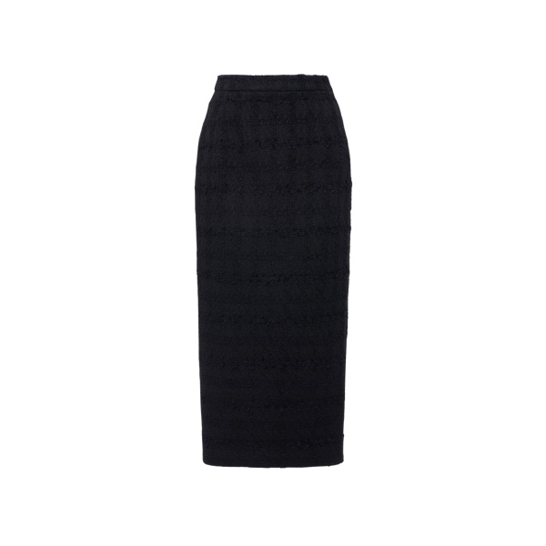 Alessandra Rich Check Tweed Bouclé Midi Skirt in Black