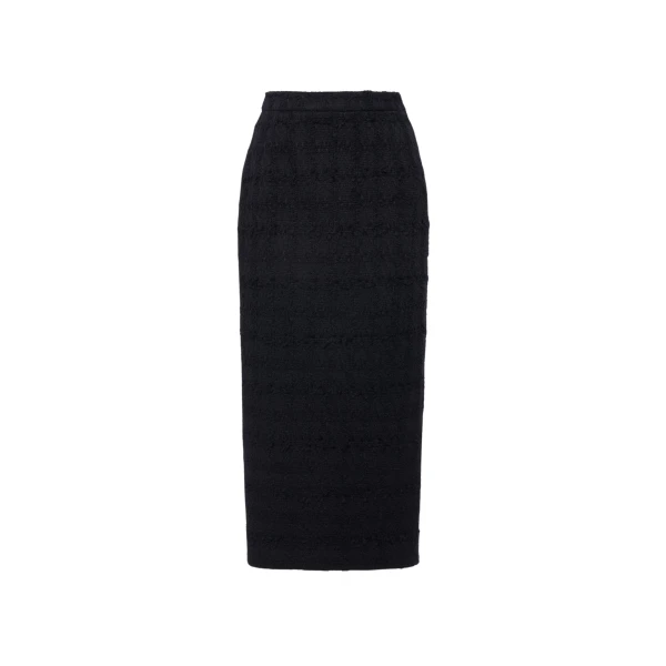 Alessandra Rich Check Tweed Bouclé Midi Skirt in Black