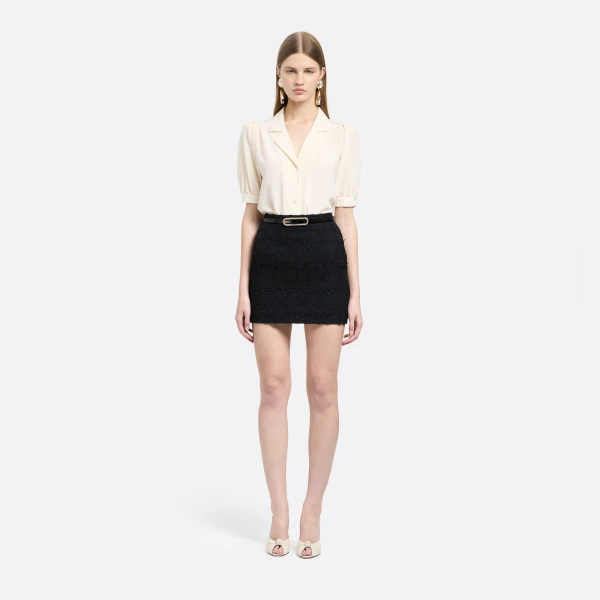 Alessandra Rich Check Tweed Bouclé Mini Skirt in Black, view 2