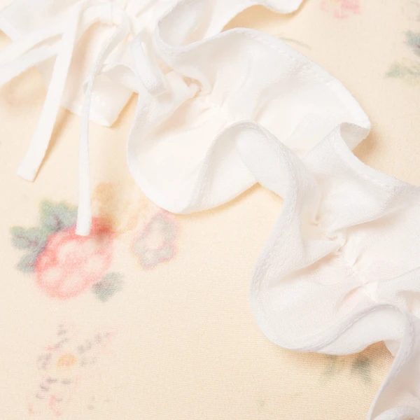 Alessandra Rich Floral-Print Silk Dress with Ruffles in Cream and Multi, view 6