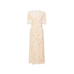 Alessandra Rich Floral-Print Silk Dress with Ruffles in Cream and Multi