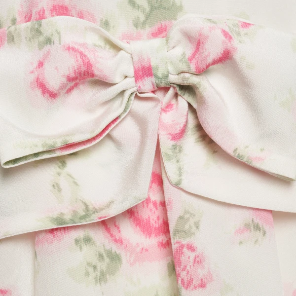 Alessandra Rich Floral-Print Silk Dress with Ruffles in Pink and White, view 6