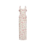 Alessandra Rich Floral-Print Silk Dress with Ruffles in Pink and White