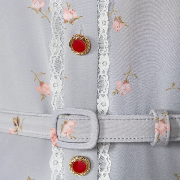Alessandra Rich Floral-Print Silk Midi Dress in Pearl Grey and Pink, view 6