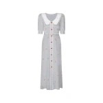 Alessandra Rich Floral-Print Silk Midi Dress in Pearl Grey and Pink
