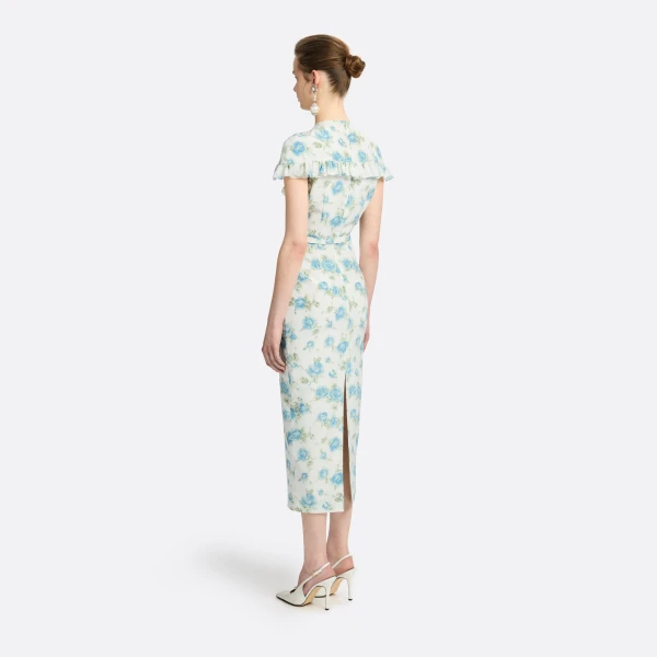 Alessandra Rich Floral-Print Silk Midi Dress in White and Multi, view 4