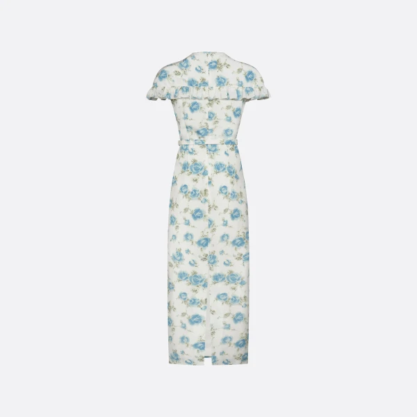 Alessandra Rich Floral-Print Silk Midi Dress in White and Multi, view 5