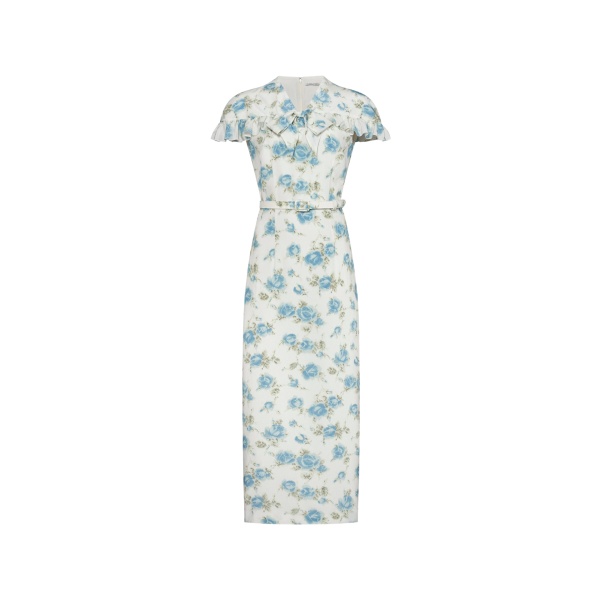 Alessandra Rich Floral-Print Silk Midi Dress in White and Multi