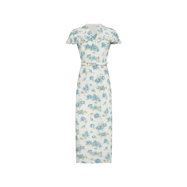 Alessandra Rich Floral-Print Silk Midi Dress in White and Multi