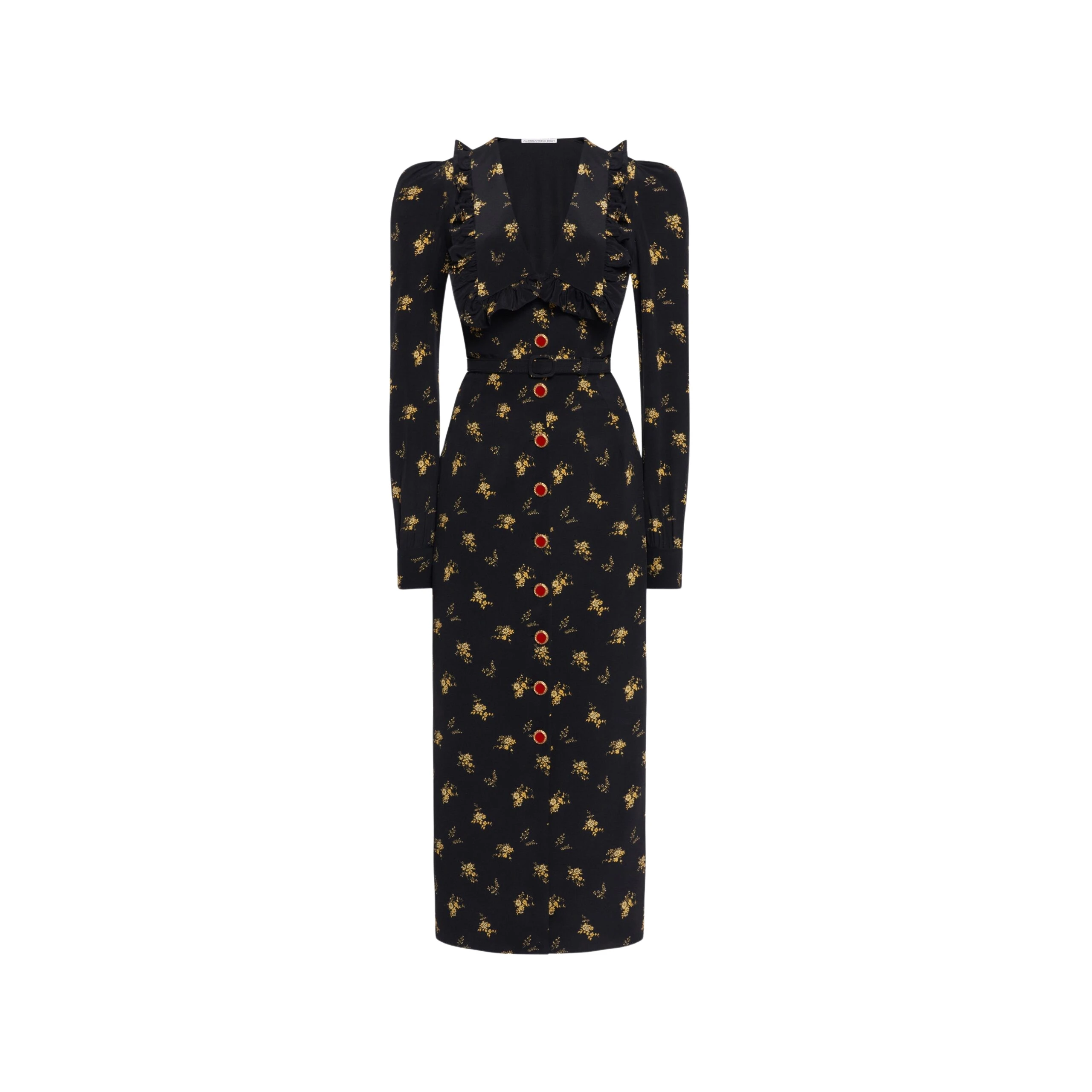 Alessandra-Rich-Floral-Print-Silk-Midi-Dress-with-V-Neckline-in-Black-and-Yellow-scaled64080_nobg Alessandra Rich Floral-Print Silk Midi Dress with V-Neckline in Black and Yellow