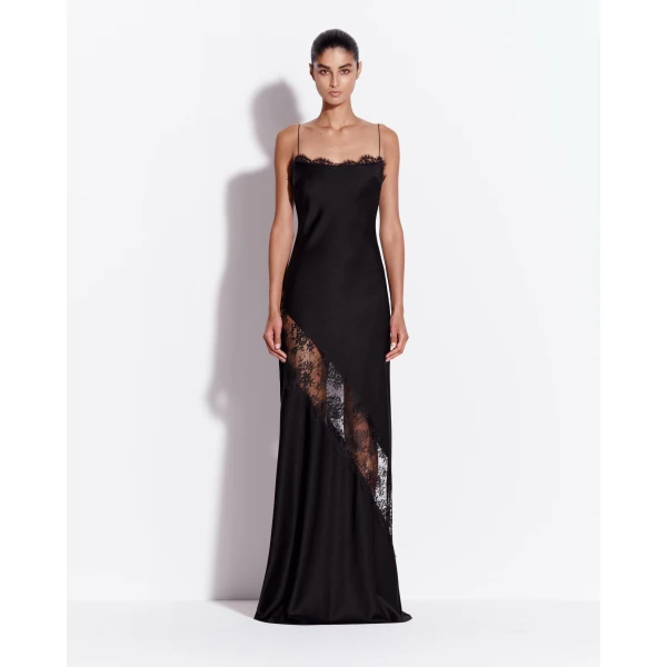 Alex Perry Bias Slip Gown in Satin Crepe, Black, view 2