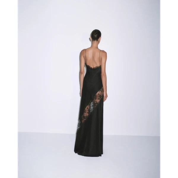Alex Perry Bias Slip Gown in Satin Crepe, Black, view 3