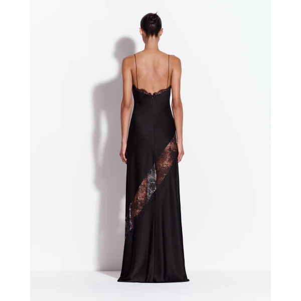 Alex Perry Bias Slip Gown in Satin Crepe, Black, view 4