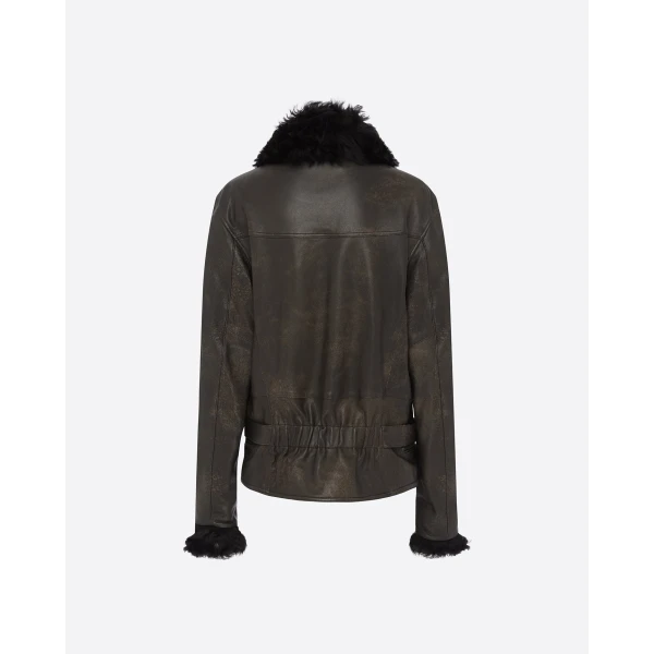 Alex Perry Biker Jacket in Leather, Dark Brown, view 4