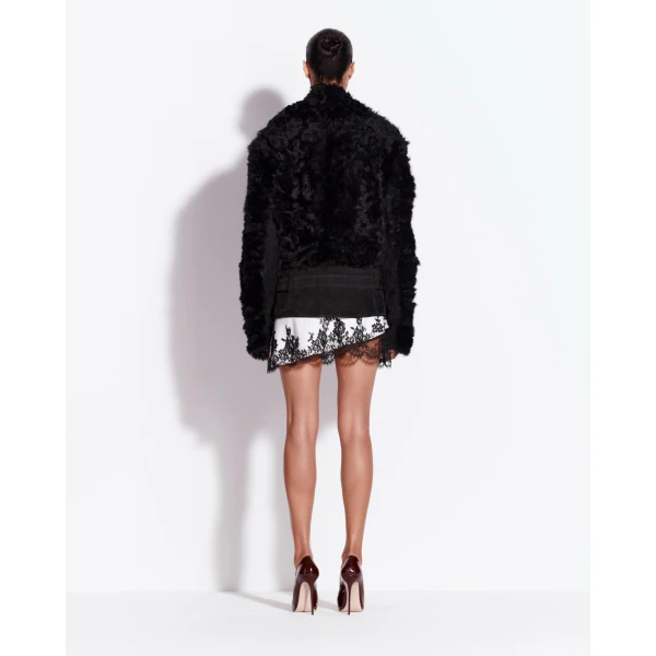 Alex Perry Biker Jacket in Shearling Suede, Black, view 3